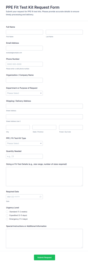 PPE Fit Test Kit Request Form Template