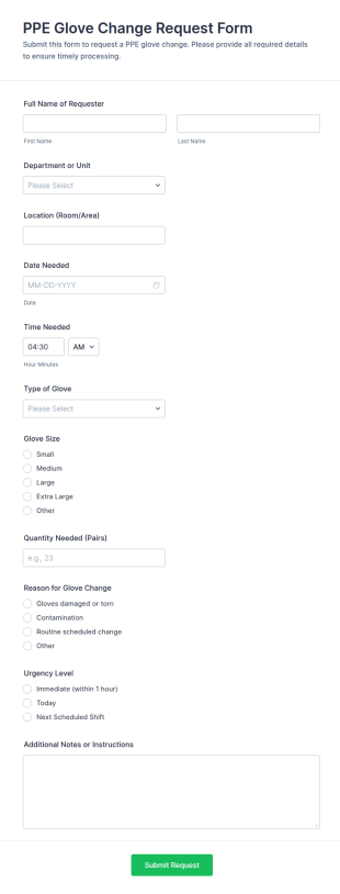 PPE Glove Change Request Form Template