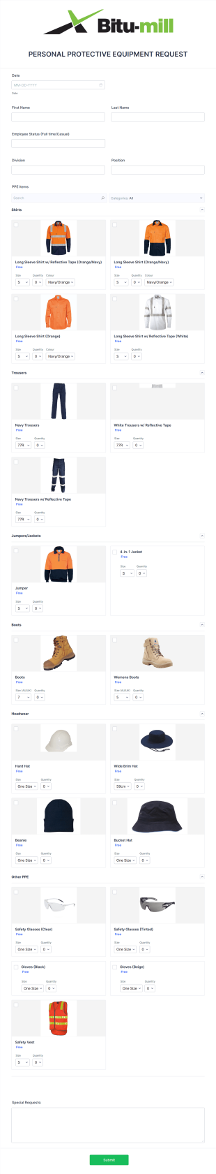 PPE Order Form Template