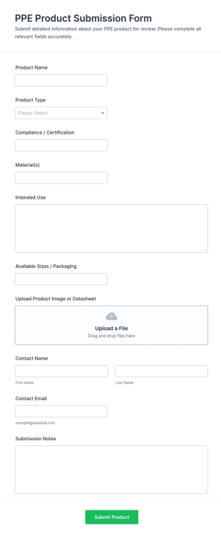 PPE Product Submission Form Template