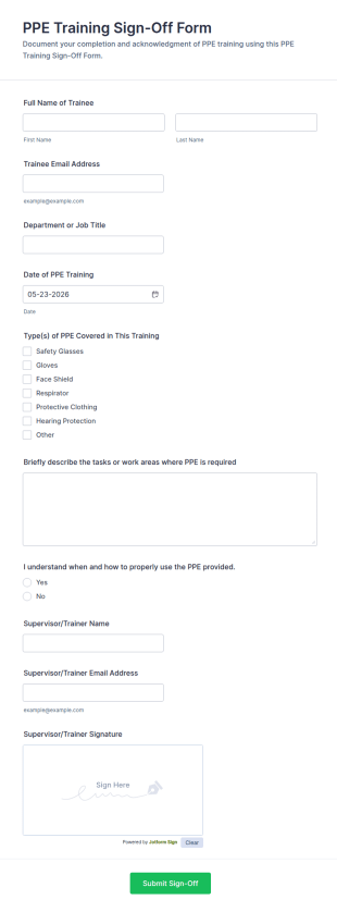 PPE Training Sign Off Form Template
