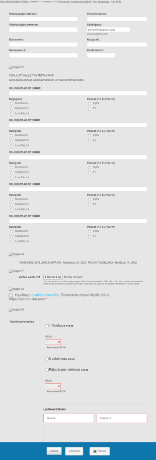 PPMT Valokuvaus Kilpailulomake Form Template