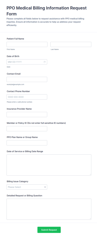 PPO Medical Billing Information Request Form Template