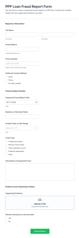 PPP Loan Fraud Report Form Template