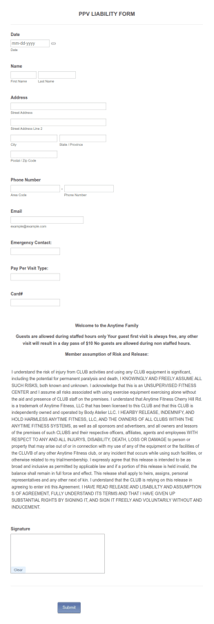 PPV Liability Waiver Form Template
