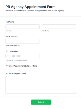 PR Agency Appointment Form Template