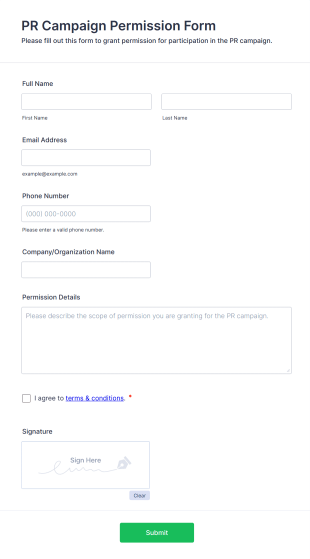PR Campaign Permission Form Template