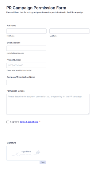 PR Campaign Permission Form Template