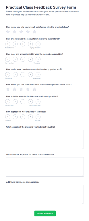 Practical Class Feedback Survey Form Template