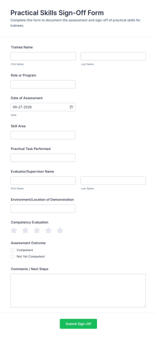 Practical Skills Sign Off Form Template