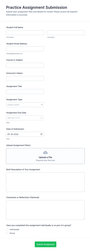 Practice Assignment Submission Form Template