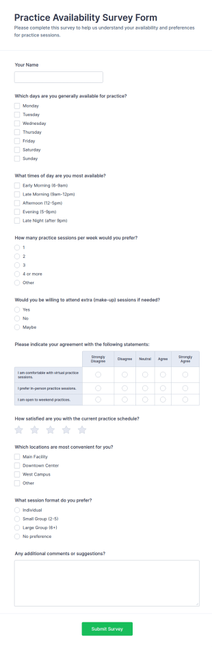 Practice Availability Survey Form Template