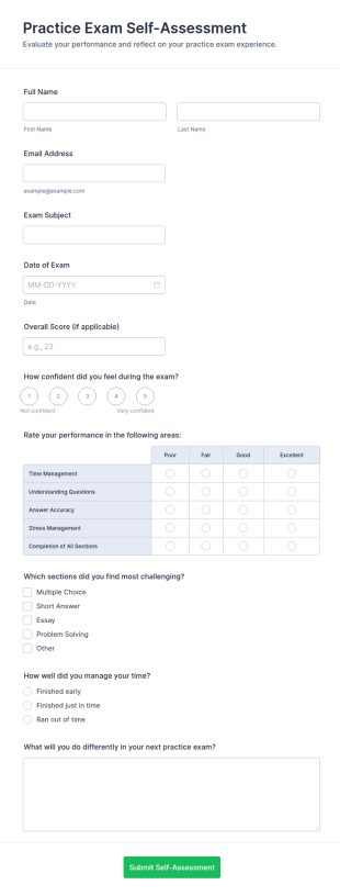 Practice Exam Self Assessment Form Template