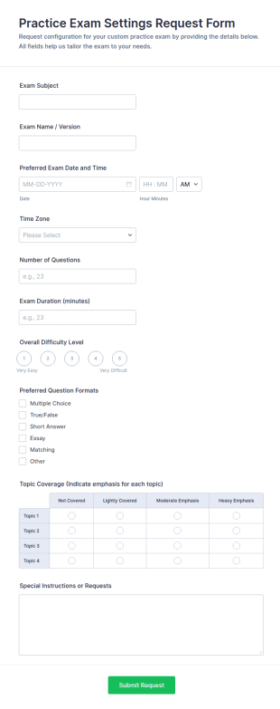 Practice Exam Settings Request Form Template