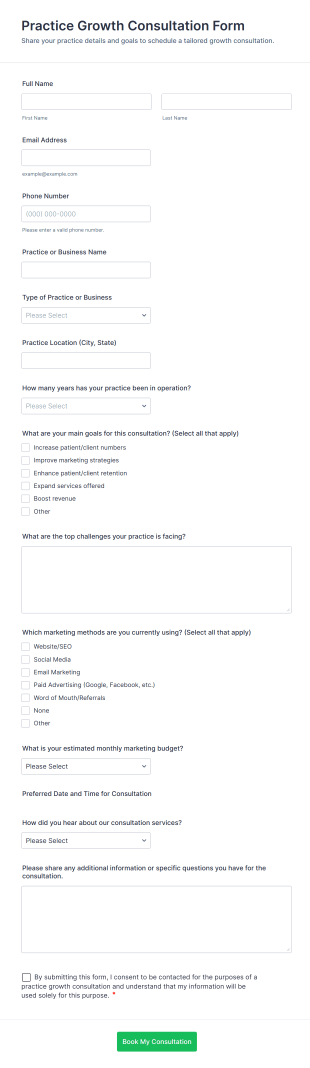 Practice Growth Consultation Form Template