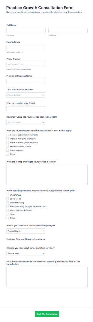 Practice Growth Consultation Form Template