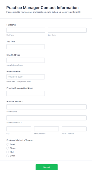 Practice Manager Contact Information Form Template