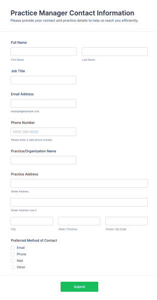 Practice Manager Contact Information Form Template