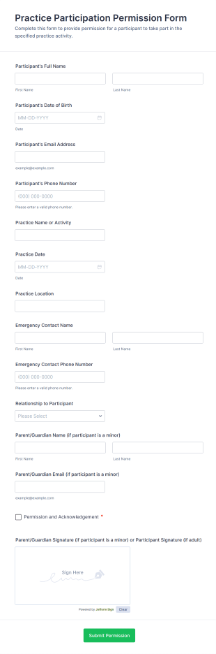 Practice Participation Permission Form Template