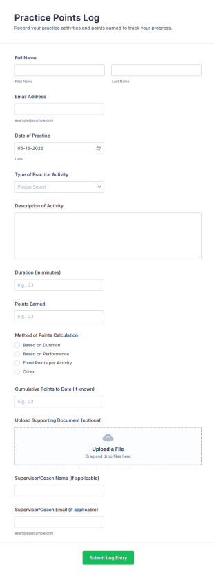 Practice Points Log Form Template