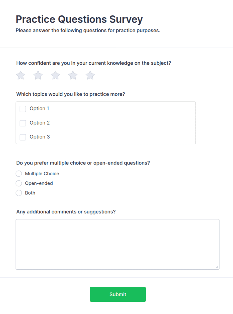 Model Questions Form Practice Questions Survey Form Template | Jotform