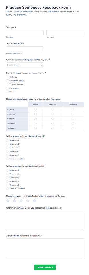 Practice Sentences Feedback Form Template