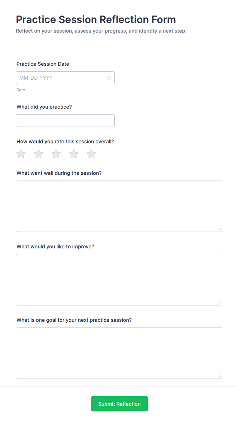 Practice Session Reflection Form Template | Jotform
