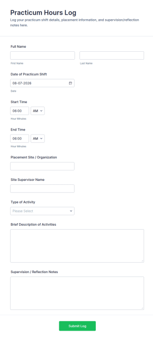 Practicum Hours Log Form Template