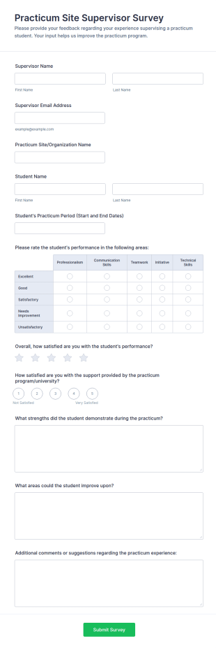 Practicum Site Supervisor Survey Form Template
