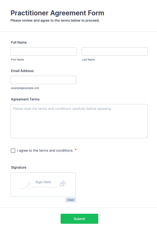 Practitioner Agreement Form Template