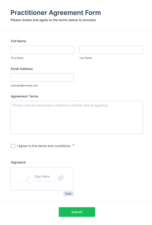 Practitioner Agreement Form Template