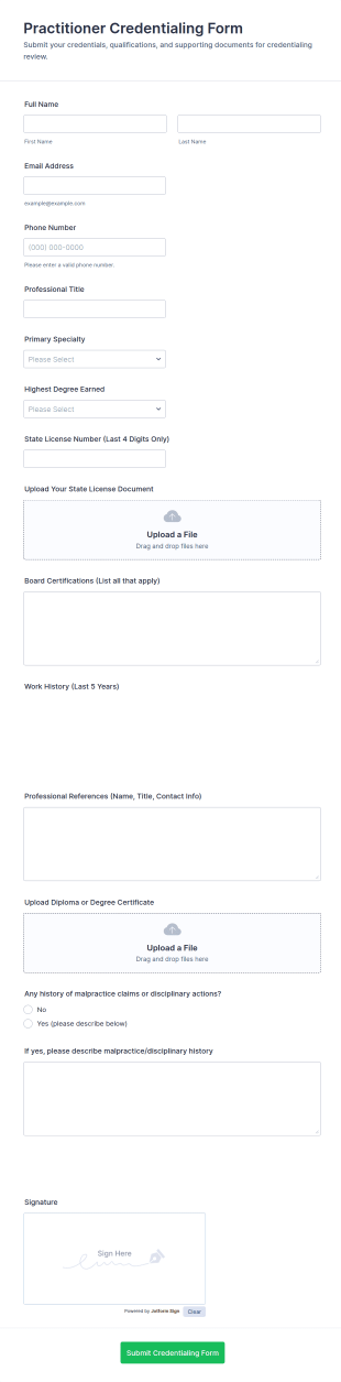 Practitioner Credentialing Form Template