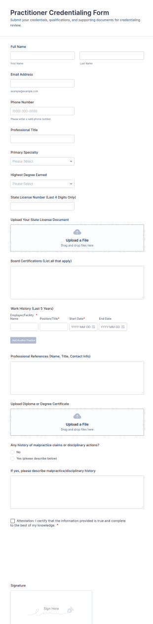Practitioner Credentialing Form Template