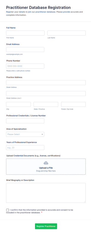 Practitioner Database Registration Form Template