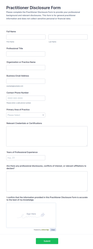 Practitioner Disclosure Form Template