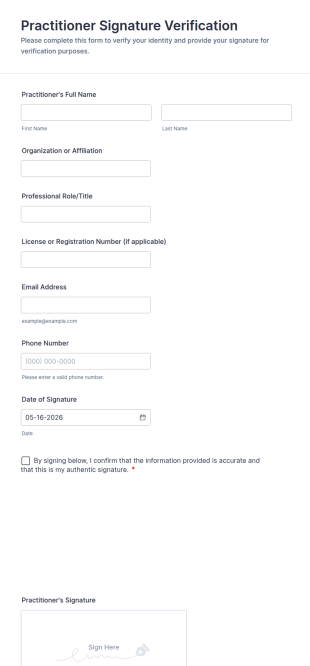 Practitioner Signature Verification Form Template