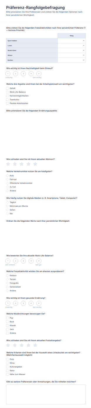 Präferenz Rangfolge Umfrage