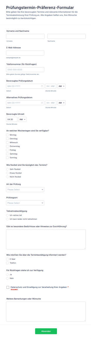 Präferenzumfrage Zum Prüfungstermin