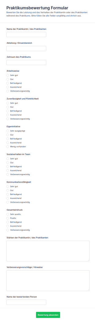 Praktikumsbewertungsformular Formular