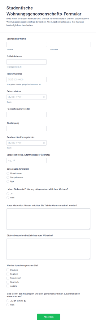Praktikumsplatz Anfrage Form