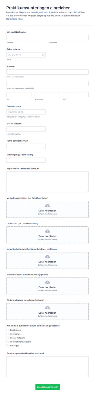 Praktikumsunterlagen Einreichformular