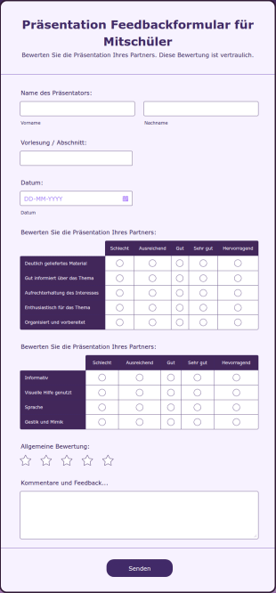 Präsentation Feedbackformular Für Mitschüler