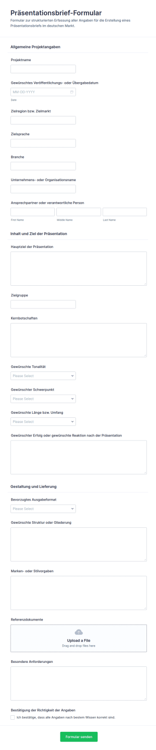 Präsentationsentwurf Formular