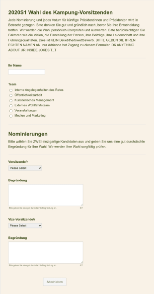 Präsidentschaftswahl Form Template