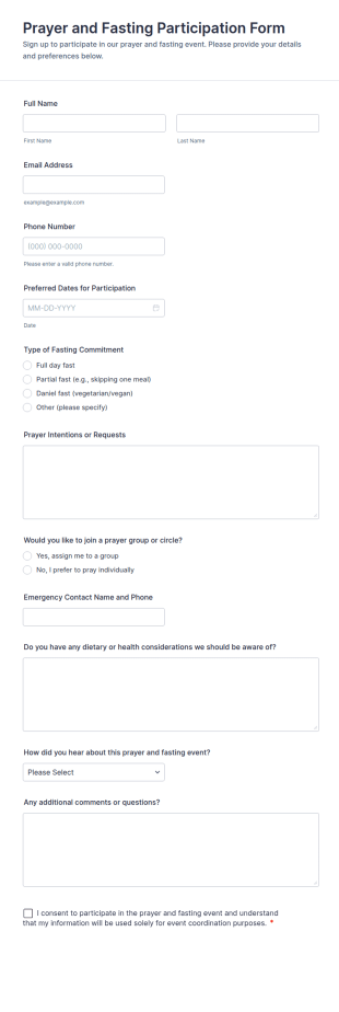 Prayer And Fasting Participation Form Template