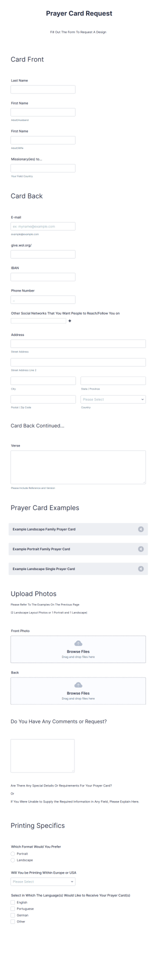 Prayer Card Design Request Form Template
