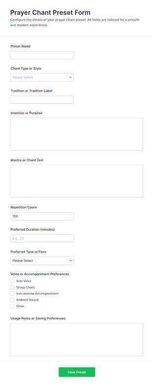 Prayer Chant Preset Form Template