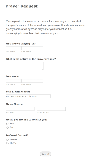 Prayer Request Form Template