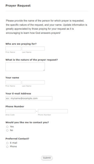 Prayer Request Form Template