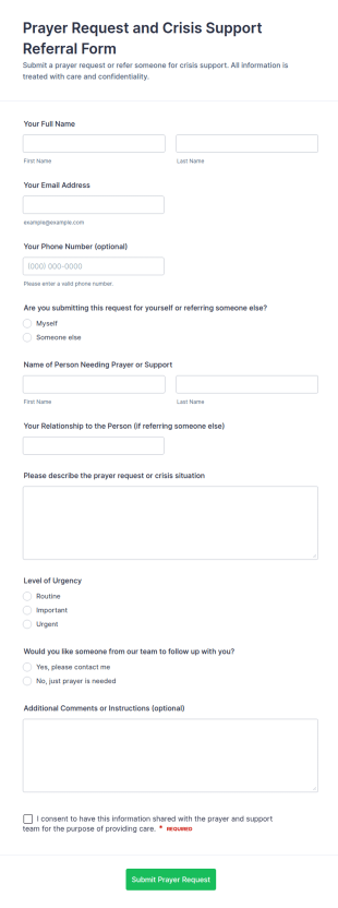 Prayer Request And Crisis Support Referral Form Template
